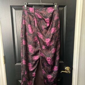 Black and Pink Ruched Maxi Skirt with Slit